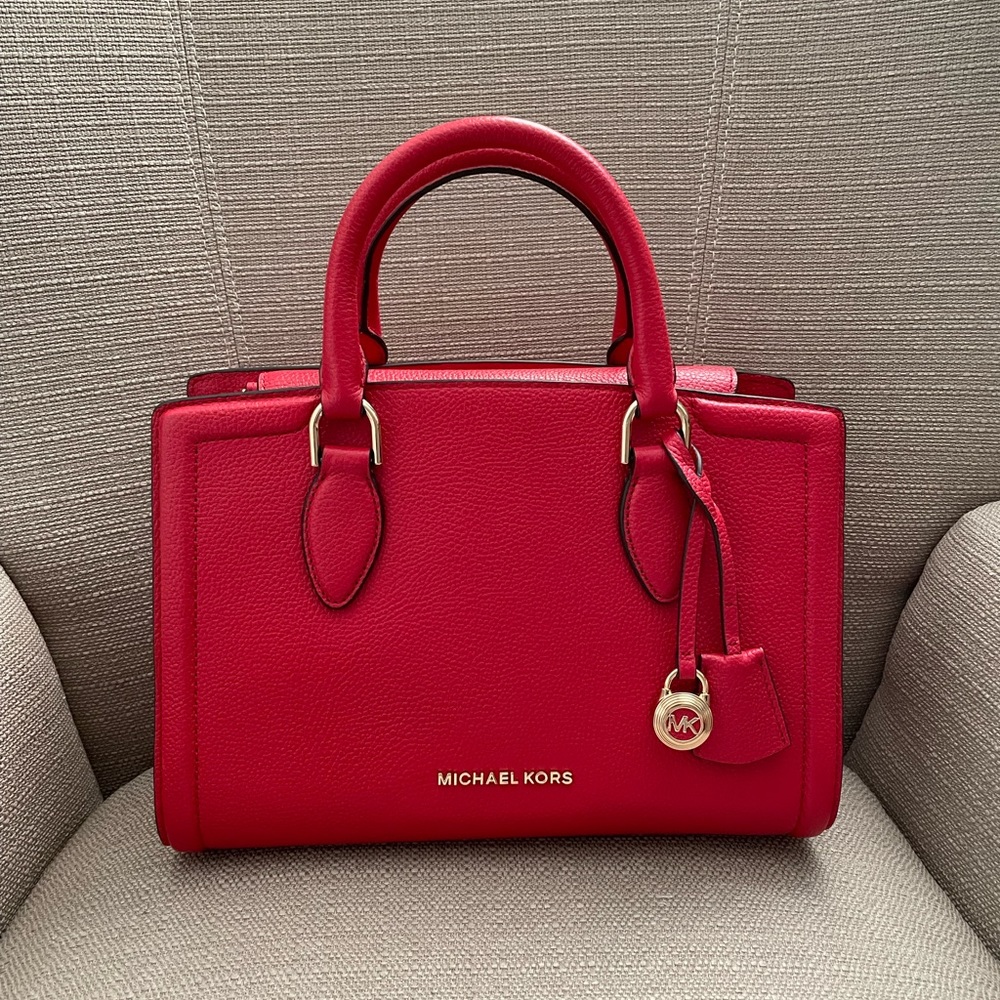 SOLD MICHAEL KORS Zoe Medium Pebbled Leather Satchel new with tags - Picture 2 of 13